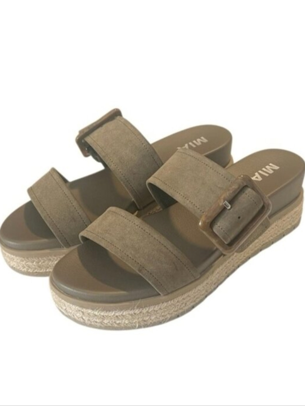 MIA Kika Khaki Chunky Platform Slip-On Buckle Sandals Size 8.5 NWOB